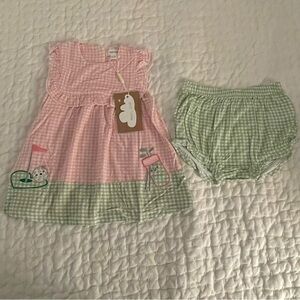 SOLD!!! NWT Angel Dear Bamboo Gingham Embroidered Golf Dress and Bloomer 12-18M